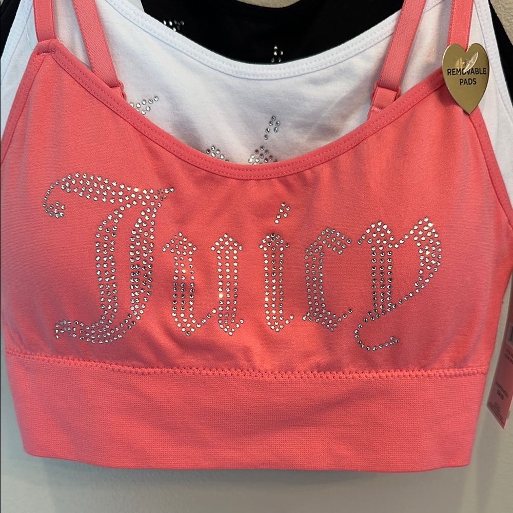Juicy Couture Pink, Black, and White Bralette Set. 90% Nylon/10%Spandex. Size S - Picture 2 of 7